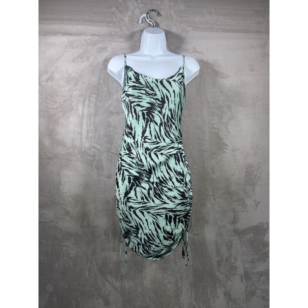 WAYF Ruched Slip Dress‎ Womens Size Small Mint Tiger Print Bodycon Mini